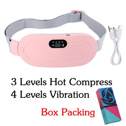 Electric Period Cramp Relief Massager Vibrating Heating Pad for Menstrual Pain Waist Stomach Abdominal Warm Palace Belt