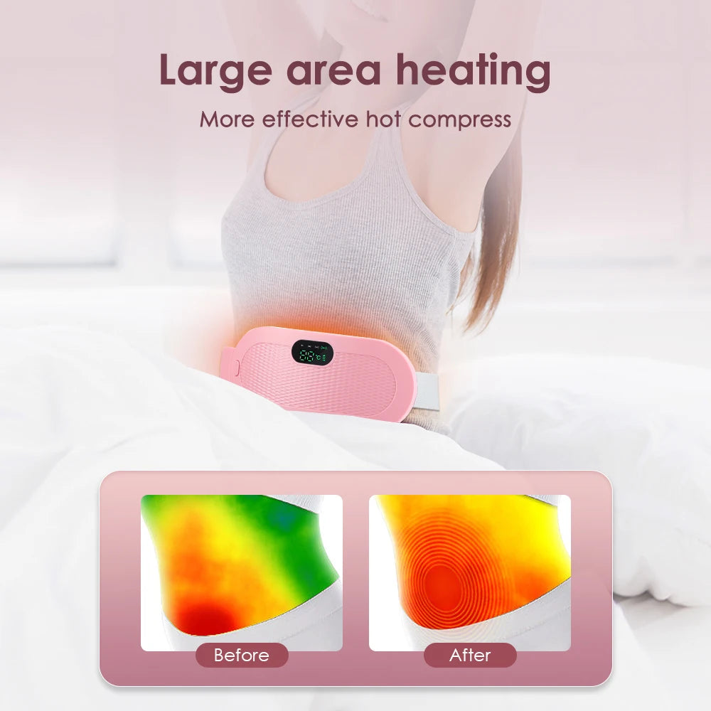 Electric Period Cramp Relief Massager Vibrating Heating Pad for Menstrual Pain Waist Stomach Abdominal Warm Palace Belt