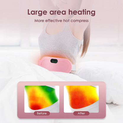 Electric Period Cramp Relief Massager Vibrating Heating Pad for Menstrual Pain Waist Stomach Abdominal Warm Palace Belt