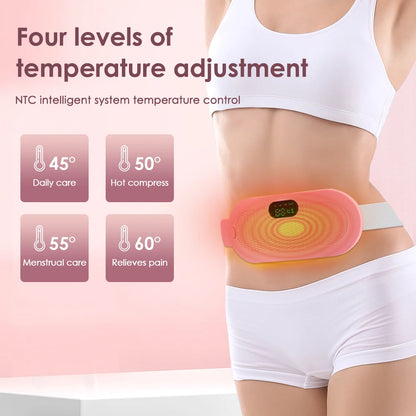 Electric Period Cramp Relief Massager Vibrating Heating Pad for Menstrual Pain Waist Stomach Abdominal Warm Palace Belt