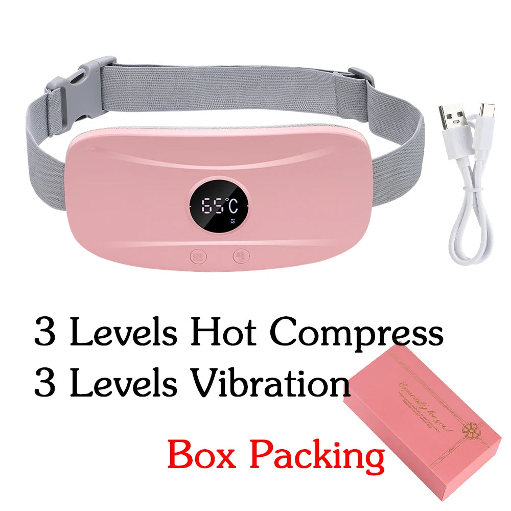 Electric Period Cramp Relief Massager Vibrating Heating Pad for Menstrual Pain Waist Stomach Abdominal Warm Palace Belt