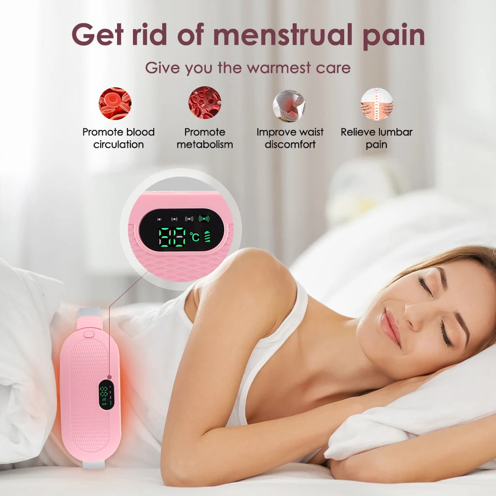 Electric Period Cramp Relief Massager Vibrating Heating Pad for Menstrual Pain Waist Stomach Abdominal Warm Palace Belt
