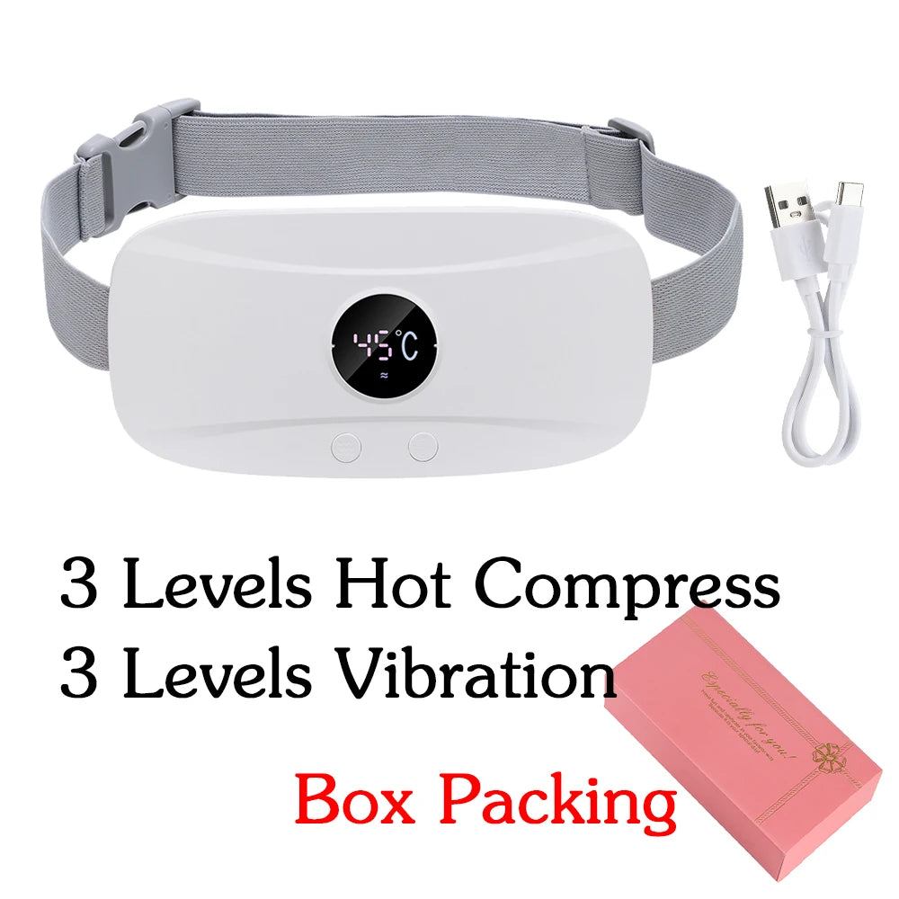 Electric Period Cramp Relief Massager Vibrating Heating Pad for Menstrual Pain Waist Stomach Abdominal Warm Palace Belt