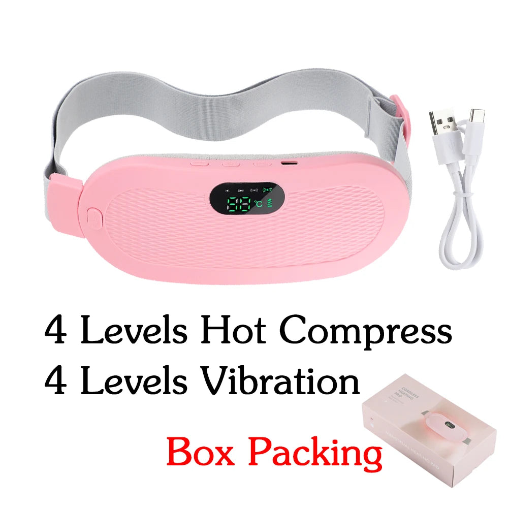 Electric Period Cramp Relief Massager Vibrating Heating Pad for Menstrual Pain Waist Stomach Abdominal Warm Palace Belt