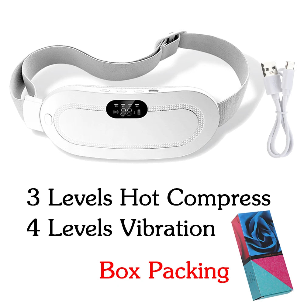 Electric Period Cramp Relief Massager Vibrating Heating Pad for Menstrual Pain Waist Stomach Abdominal Warm Palace Belt